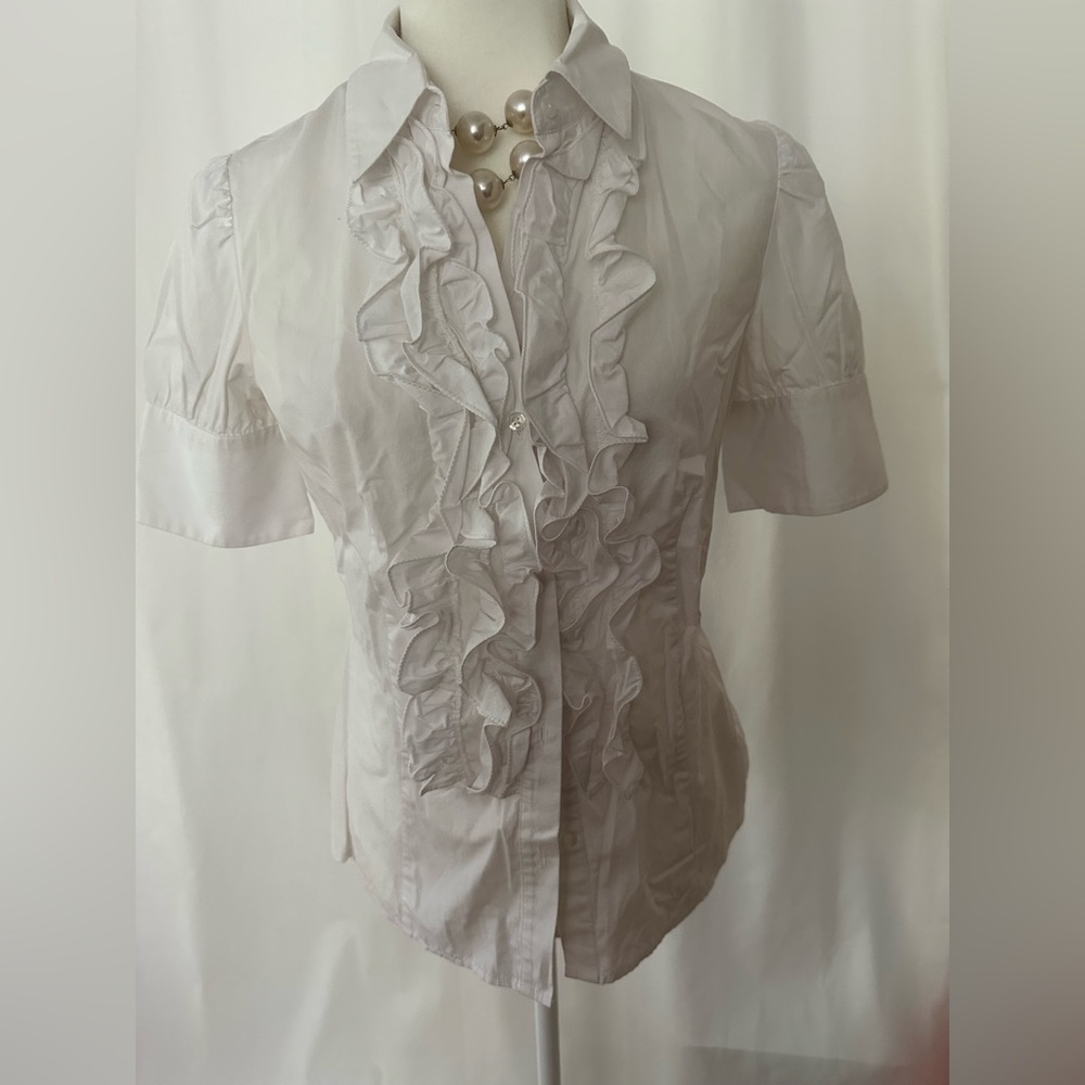 White Ruffle Button Down Blouse Moda International - image 2